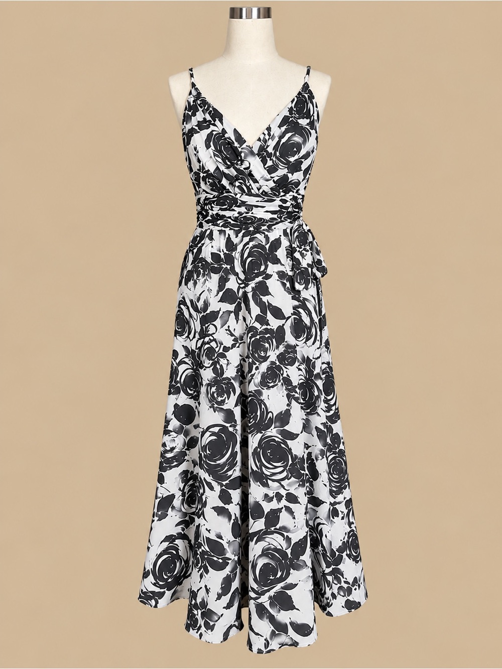 White House Black Market Black & White Floral Chiffon Maxi Dress - Size 6